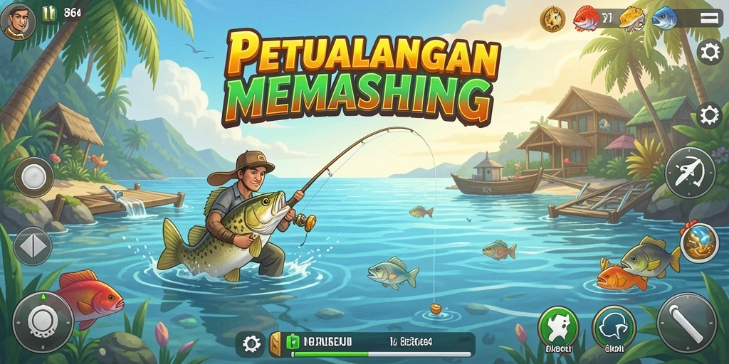 Screenshot utama 8364 menampilkan gameplay penuh aksi memancing.