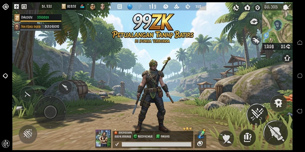 Gameplay seru di dunia terbuka 999ZK dengan berbagai aktivitas.