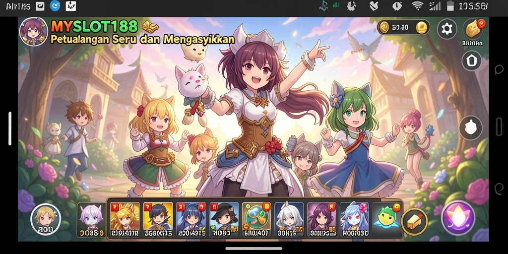 Tampilan utama gameplay MYSLOT188 dengan karakter anime menarik.