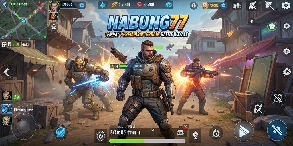 Screenshot NABUNG77 menunjukkan gameplay seru dalam pertempuran Battle Royale.