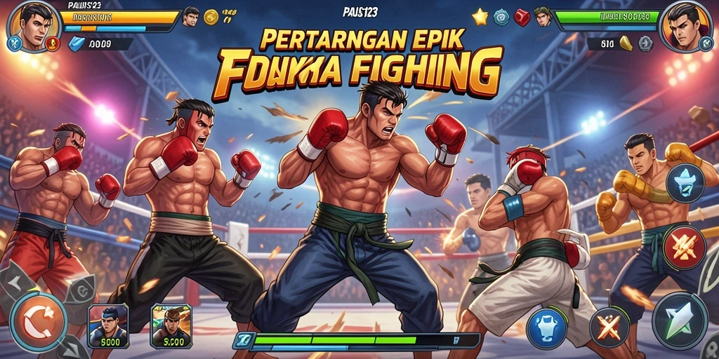 Screenshot gameplay PAUS123 menampilkan pertarungan seru antara dua karakter.